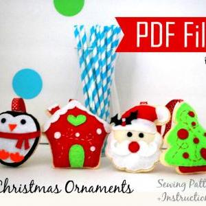 Pdf Diy Christmas Ornament, 4 Felt Sewing Pattern..