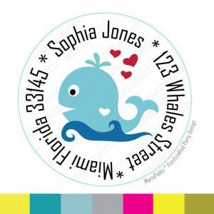 Whale Address Label, Sticker, Round Stickers,..