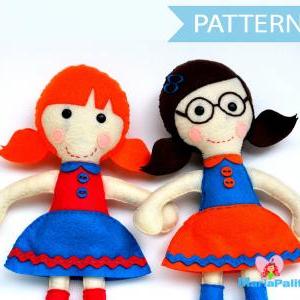 Felt Rag Doll Sewing Pattern, Two Doll Pattern..