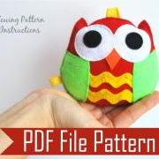 Christmas Owl Ornament, Rattle baby toy PDF Sewing pattern , Kids craft Project A669