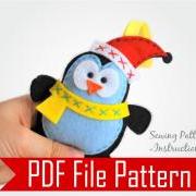 Felt Penguin Christmas Ornament Sewing pattern - PDF ePATTERN A480