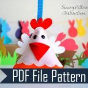 Hen Sewing pattern - PDF ePATTERN, Chicken plush Ornament PDF Sewing pattern A571