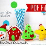 PDF DIY Christmas Ornament set of 4 Felt Sewing Pattern Snowman, gingerbread house, happy Star, Christmas Tree- Kit B MariaPalito A867