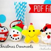 PDF DIY Christmas Ornament set of 4 Felt Ornaments, Sewing Pattern Snowman, Santa, happy Star, Penguin- Kit A MariaPalito A868