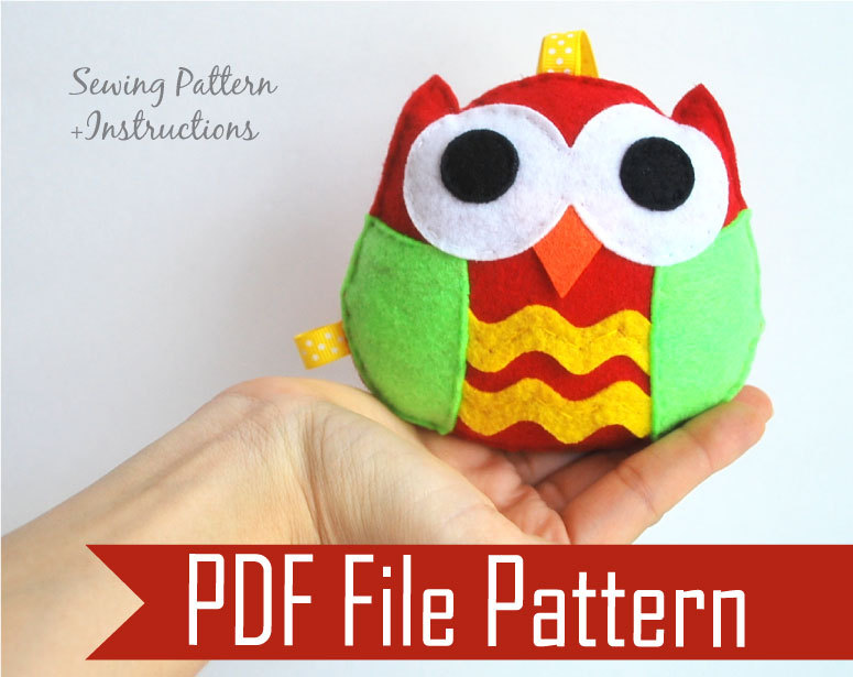 Christmas Owl Ornament, Rattle Baby Toy Pdf Sewing Pattern , Kids Craft Project A669