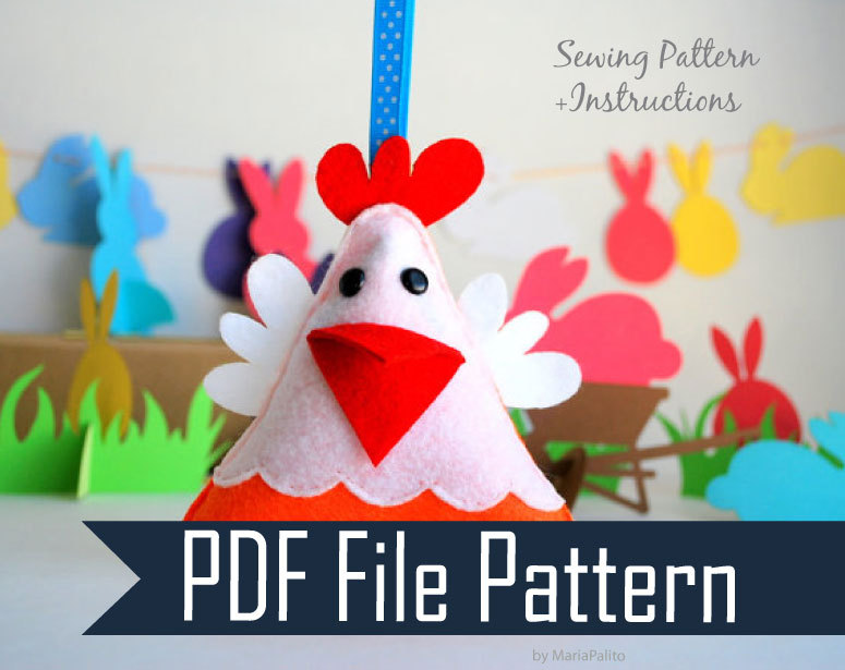 Hen Sewing Pattern - Pdf Epattern, Chicken Plush Ornament Pdf Sewing Pattern A571