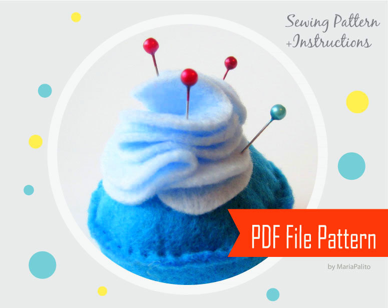 Pincushion Pattern - Felt Cupcake Pincushion Sewing Pattern , Cupcake Pattern Mariapalito A802