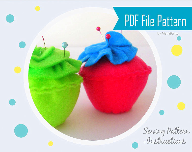 Pincushion Pattern, Felt Cupcake Pincushion Sewing Pattern Mariapalito A803