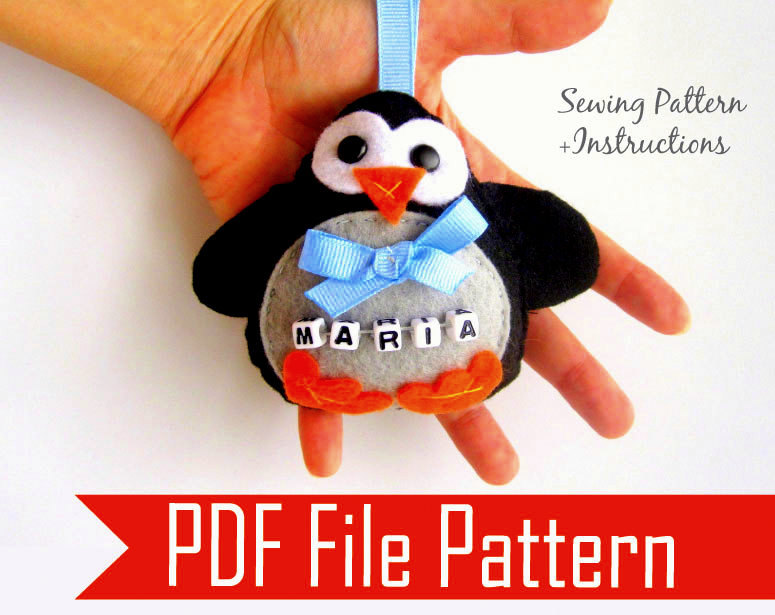 Christmas Penguin Ornament Pdf Sewing Pattern Mariapalito A804