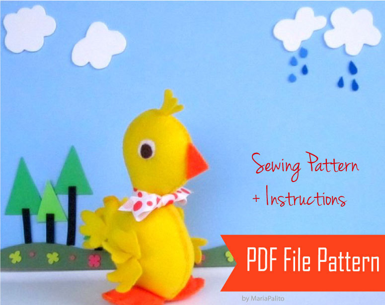 Duck Sewing Pattern - Baby Duck Hand Sewing Pattern - Diy Duckling Felt Duck Toy Mariapalito A805