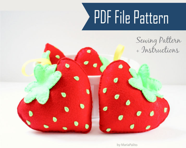 Strawberry Diy Sewing Pattern, Felt Strawberry Plush Kids Craft Project Mariapalito Instant Download A869
