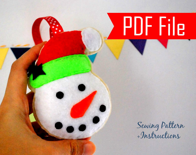 Diy Snowman Christmas Ornament Pdf Cookie Sewing Pattern , Kids Craft Project Mariapalito A872