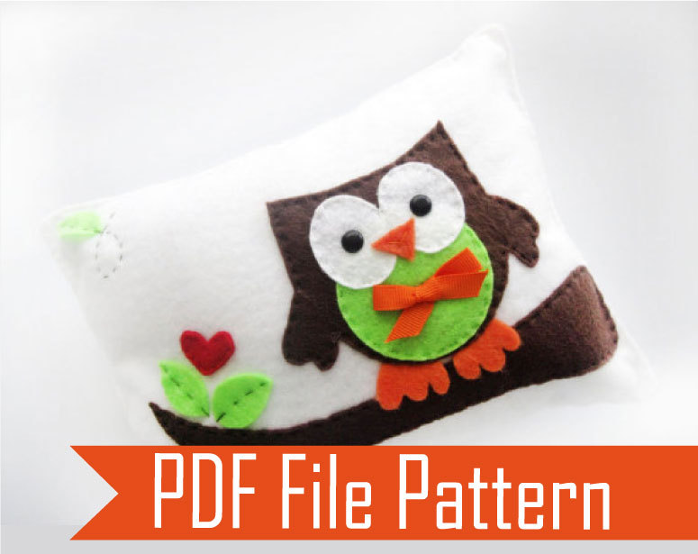 Pattern & Sewing Instructions Owl Pillow, Pdf Pattern, Felt Pillow Craft Project Mariapalito A874