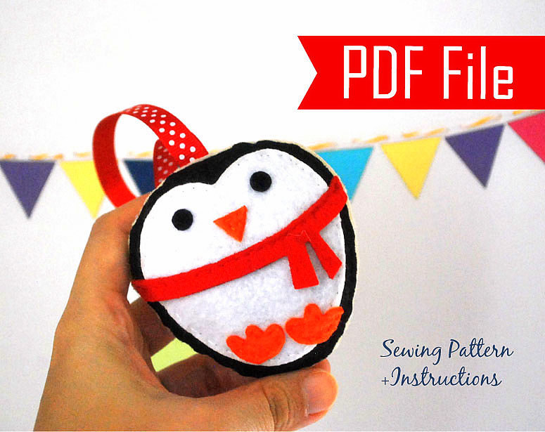 Diy Penguin Christmas Ornament Pdf Cookie Sewing Pattern , Kids Craft Project Mariapalito A881