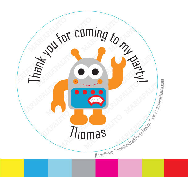 Robot Stickers, Thank You Printed Round Stickers, Tags, Labels Or Envelope Seals A958