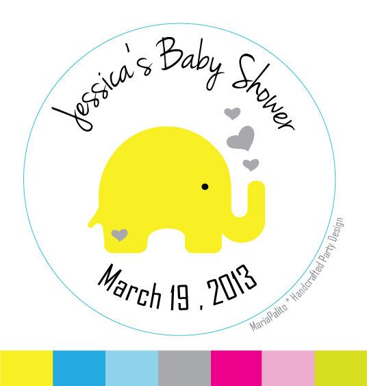 Baby Shower Stickers, Baby Elephant , Personalized Baby Shower Printed Round Stickers, Tags, Labels Or Envelope Seals Mariapalito A581