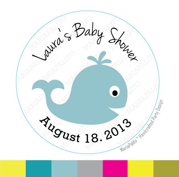 Baby Shower Whale Stickers, Baby Shower Or Birthday Printed Round Stickers, Tags, Labels Or Envelope Seals Mariapalito A809