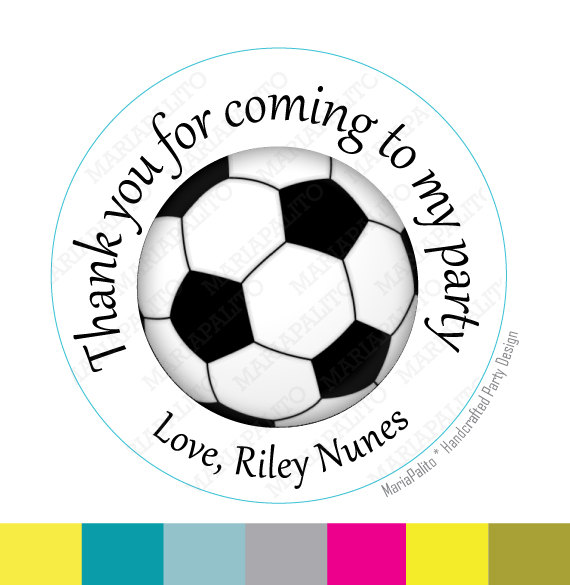 Soccer Stickers Party Personalized Printed Round Stickers, Labels Or Envelope Seals Mariapalito A932