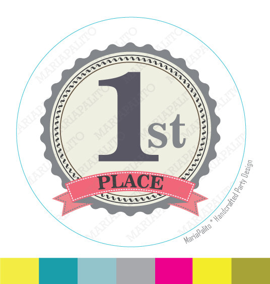 First Place Ribbon Party Personalized Printed Round Stickers, 1st Place Race Horses Party Labels Or Envelope Seals Mariapalito A933
