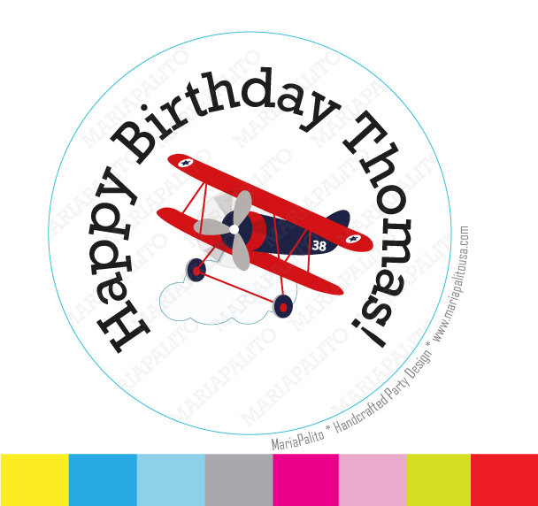 Biplane Stickers Party Personalized Printed Round Stickers,happy Birthday Plane Tags, Labels Or Envelope Seals Mariapalito A930