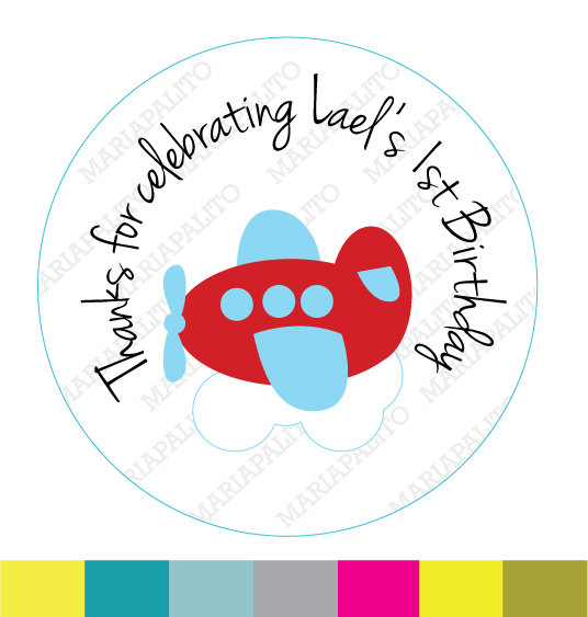 Plane Stickers Party Personalized Printed Round Stickers, Tags, Labels Or Envelope Seals Mariapalito A930