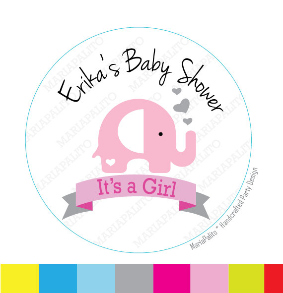 Baby Shower Baby Elephant Its A Girl Elephant Personalized Baby Shower Printed Round Stickers Tag On Luulla