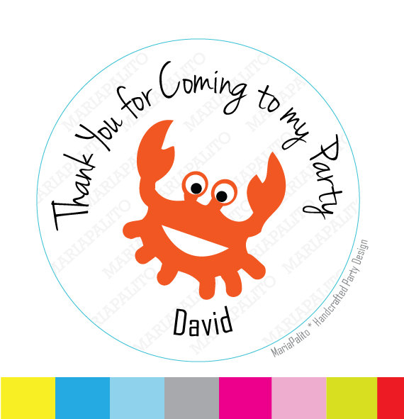 Crab Thank You For Coming To My Party . Personalized Sticker Label, Sticker, Round Stickers, Tags, Labels Or Envelope Seals Mariapalito A770