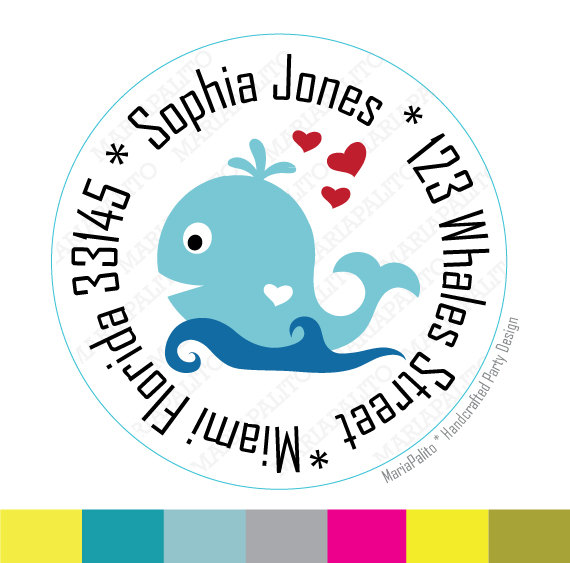 Whale Address Label, Sticker, Round Stickers, Tags, Labels Or Envelope Seals Mariapalito A740