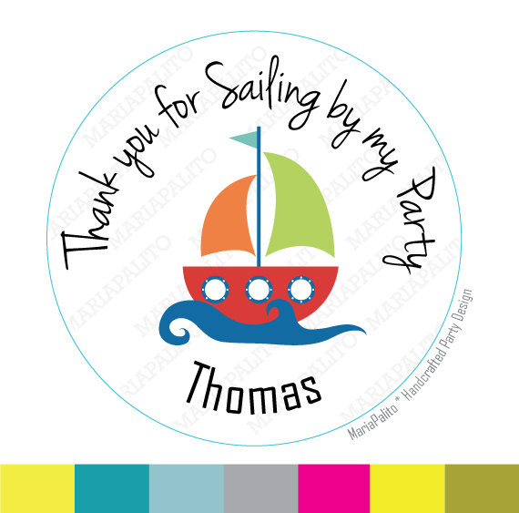 Sailboat Stickers Party Personalized Nautical Printed Round Stickers, Tags, Labels Or Envelope Seals Mariapalito A727
