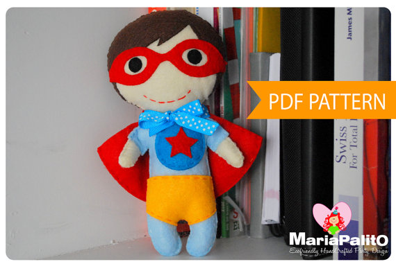 Superhero Sewing Pattern - Felt Superhero Toy Pdf Epattern, Kids Craft Project A977