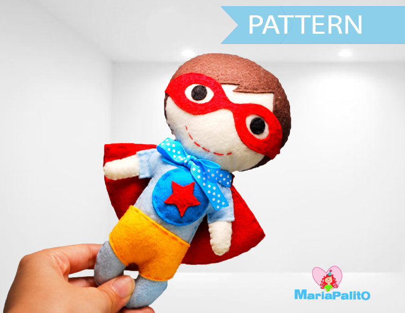 Superhero Sewing Pattern - Felt Superhero Toy Pdf Epattern, Kids Craft Project Instant Download A977