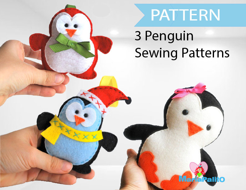 3 Penguin Patterns, Felt Christmas Penguin Patterns, Pattern Bundle Pdf Sewing Pattern A1086