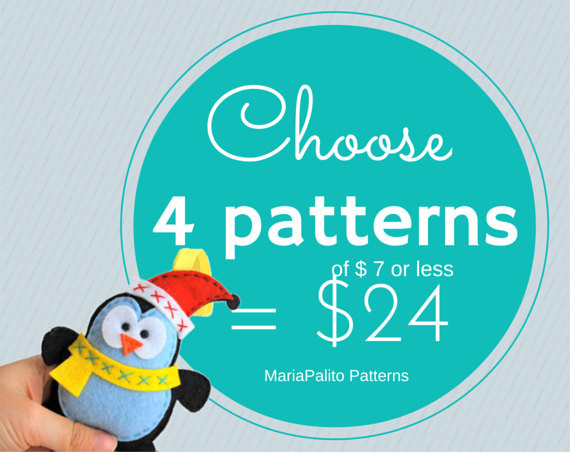 Pattern Pack Of 4, Choose 4 Pdf Patterns (of 7 Dollars Or Less) For 24 Dollars