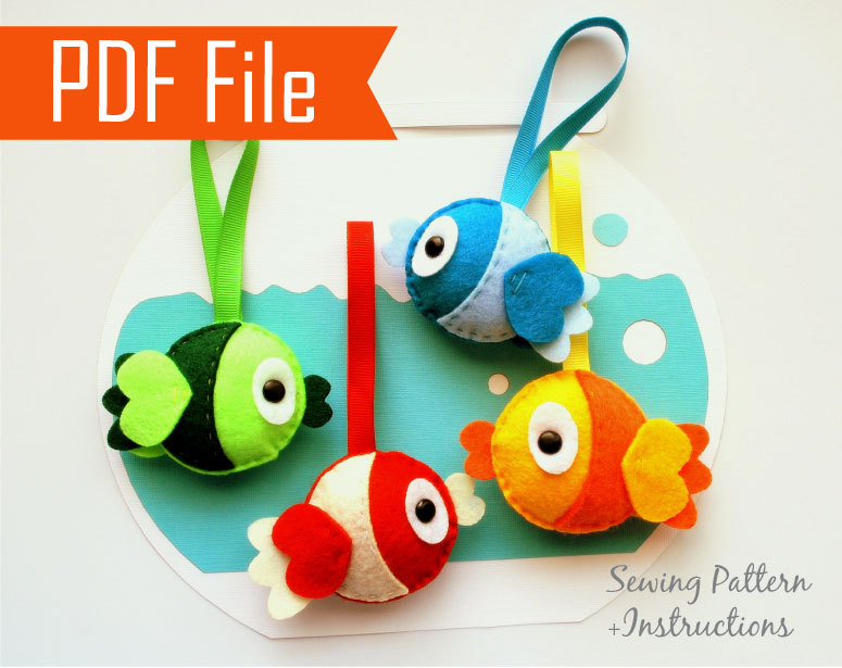 DIY Plush Felt Fish Sewing Pattern, PDF Felt Fish Plush Kids Craft
